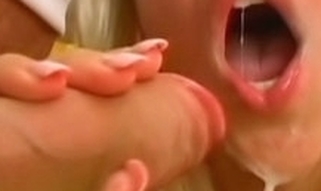 Dude cums in mouth and on face of his girlfriend after precious pounding with her